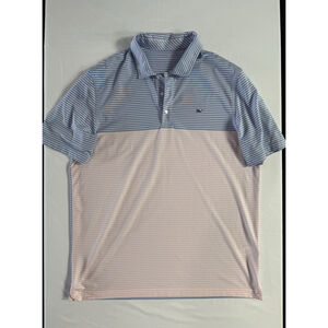 Vineyard Vines Men’s Striped Performance Polo Shirt Size L Blue Pink Golf Tennis